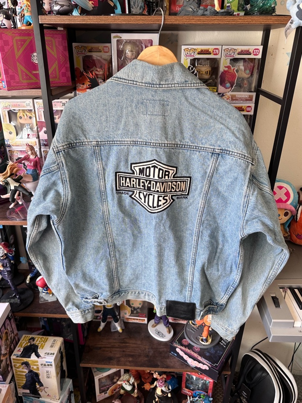 Vintage Harley Davidson Denim Jacket Light Wash Blue Men’s S Oversized Logo